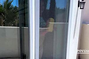 Horny milf sucks neighbor's stepson's big black cock in bedroom.