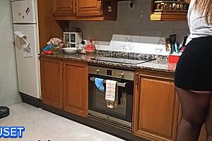 latina with a massive ass gets caught off guard in the kitchen while bent over