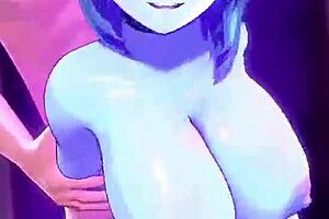 Two blue women in animation with big tits