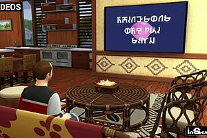 Mom prepares herself for dessert in the kitchen