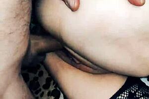 Look at my beautiful wife in fishnet stockings getting close-up action