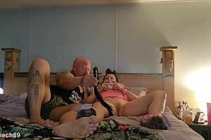 Ant and Meich69 lick blonde's shaved pussy to orgasm