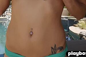 Milf poses outdoors in lingerie, rips clothes to expose natural tits and naked body.