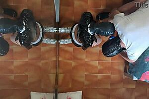 Milf in Stockings and High Heels Gets Fucked in Mouth and Doggy Style