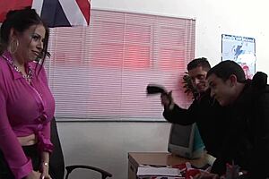 Busty Cathy and Daphne tit-fuck two cocks