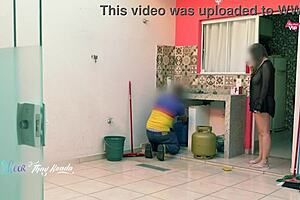 hot wife thay ksada flashes delivery man after shower. big natural tits barely covered by nightgown.