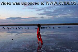 i took a walk on the red sunset of elton salt lake.