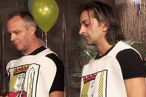 cosplay orgy with costumes turns into cum swapping and tongue fencing