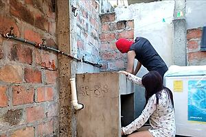 Neighbor's pink pussy visible under nightgown