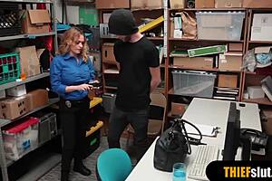 Hey, hot blonde milf security guard rough fucks thief in doggystyle.