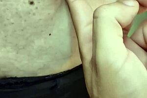 exploring a milf's belly during a relaxing massage session.