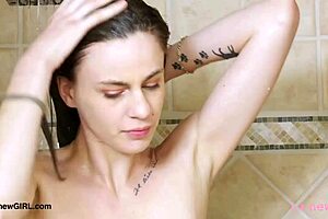 Tall skinny model relaxes in a sensual bath during photoshoot.