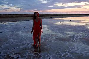 i took a walk on the red sunset of elton salt lake.