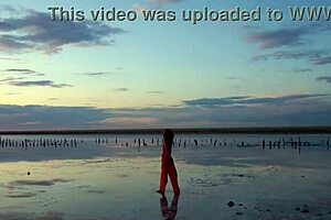 i took a walk on the red sunset of elton salt lake.