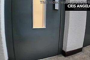 European brunette fucks married neighbor in elevator.