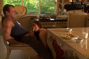 Brunette milf gets fucked hard in living room