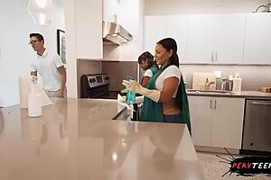 Sneaky Venezuelan Latina Cleaner Caught in Hot Bent-Over Action with Coworker.