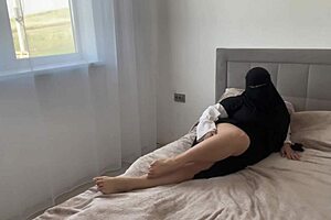 Arab Zalifah gets excited cleaning without panties, showing shaved holes.