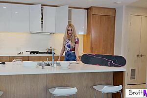 Mature stepmom Sarah Taylor walks in panties and tempts stepson.