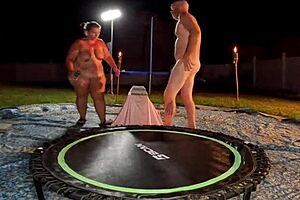 Chubby friends use sex toys outdoors wildly