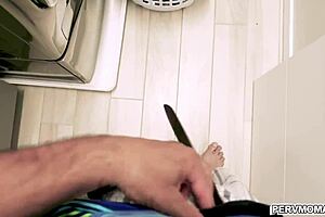 Hot stepmom ariella ferrera was mad at her stepson he knows know to calm her down by fucking her mature pussy while doing the laundry