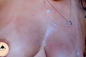 Several men eat married woman while cuckold films.