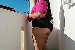 yo, my neighbor always teases in short clothes on the balcony, so i invited her over to devour her huge ass with a creampie! 🍑🔥