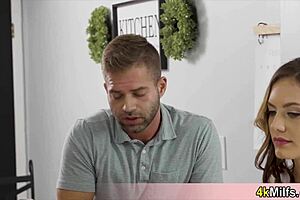 Busty redhead housewife wants to try threesome sex so she seduces the lucky neighbour