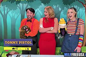 hey, blonde milf and teen get free used on sesame street set!