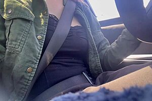 european stepmom artemisia love flashing big tits in hot solo car ride slow mo