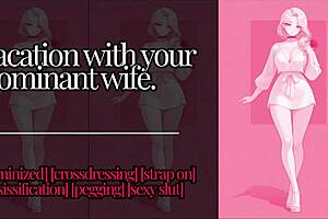 Girl fucks guy in erotic feminization roleplay with strapon and buttplug