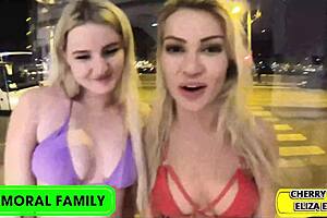 Pretty amateur Eliza Eves teases with blowjob before juicy lesbian fucking.