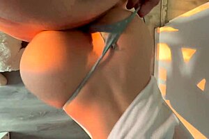 Beautiful brunette amateur sucks big natural tits mommy