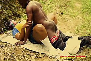 ebony african milf rides big cock outdoor! creampie her bent over now?