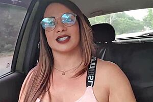 skinny blonde milf with fake tits fucks in high heels, cum on tits