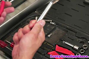 Hairy mature granny banged doggystyle by young 18+ repairman