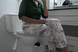 this kinky milf stepmother loves watching her stepson piss in front of her 😈