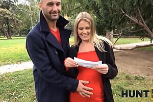 Pregnant girl in red gets pussy drilled for money