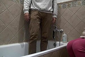 Can You Believe Stepmom Watches Stepson Wash His Big Cock In The Shower?