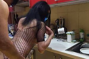 milf wife in stockings gets assfucked and anal in kitchen after kissing. amateurs homemade sex