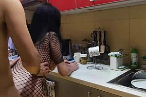 milf wife in stockings gets assfucked and anal in kitchen after kissing. amateurs homemade sex