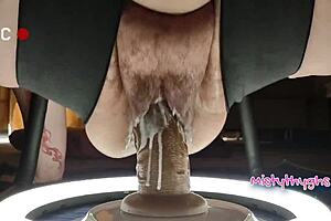 BBW MistyThyghs gets creamy cunt massage on sex chair! 💦