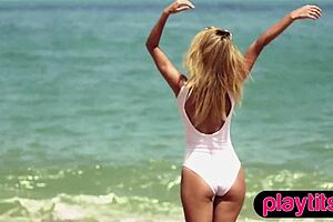 petite ukrainian milf strips at the beach and shows her nude body