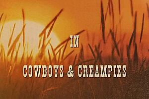 Farmer's daughter receives handjob and muff diving from cowboys, leading to doggystyle fucking and creampie orgasms.