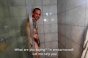 Teen Girl Joins Guy Jerking Off in Shower for First Time Sex