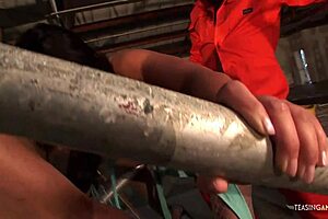 Threesome With MILF In Stockings Gets Jerked Off And Cums