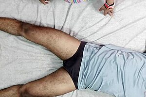 desi indian couple pinki bhabhi and devar have first time close up riding. legs spread wide in tight hairy pussy action.