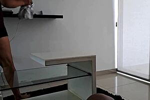 My stepmom sucks my cock in the living room and licks my balls so well.