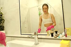 Cleaning Lady Spotted in Your Bathroom Doing Her Job. She’s Tidying Up Every Corner with Care.