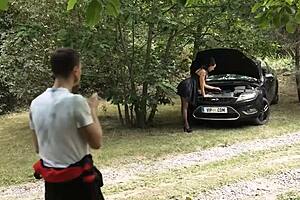 Will This Brunette Seduce A Guy In The Woods?